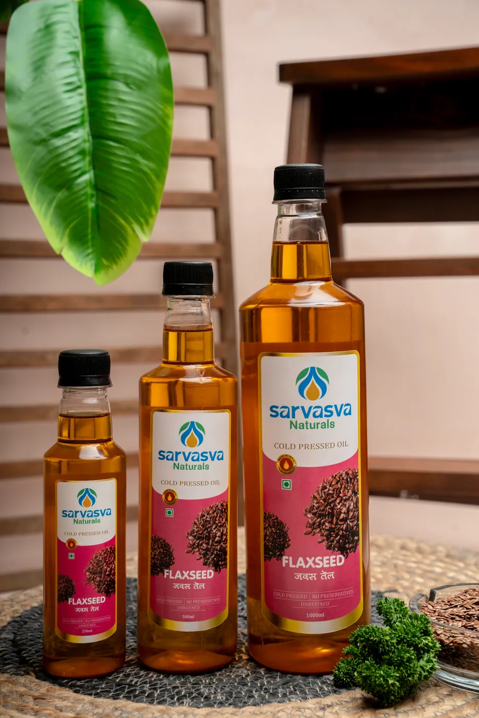 Flaxseed Oil — cold pressed in a wooden ghani