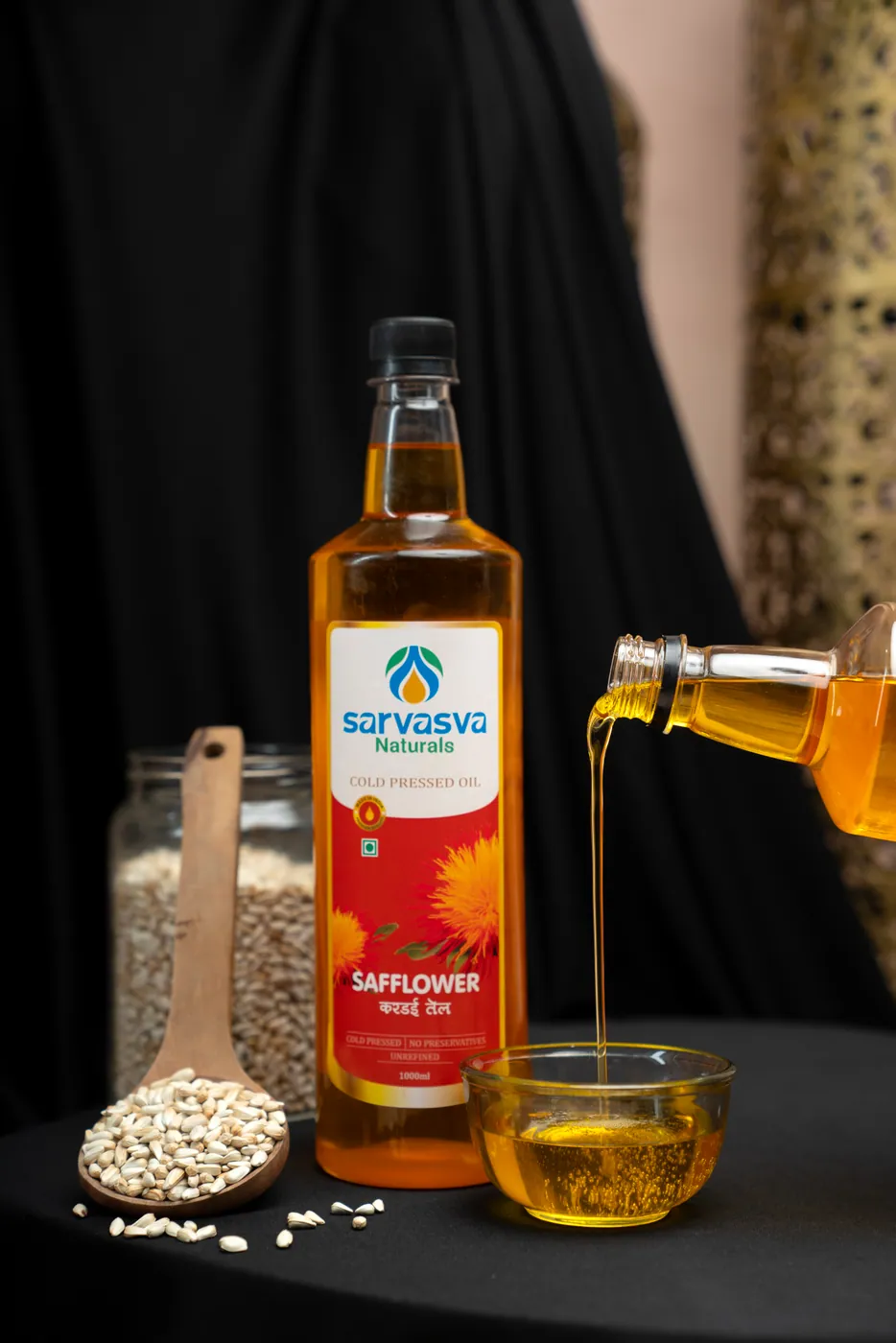 Safflower Oil — cold pressed in a wooden ghani